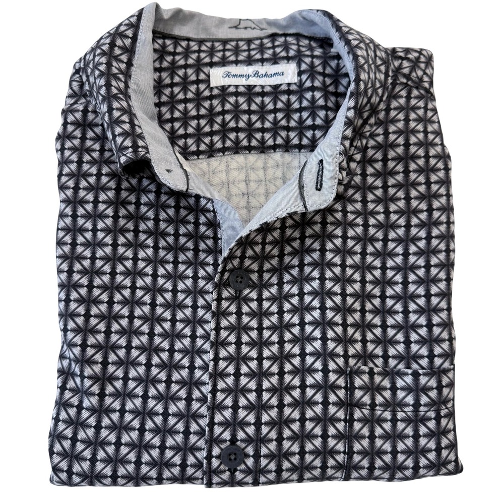Tommy Bahama Mens 100% Silk Short‎ Sleeve  Shirt Black White Large